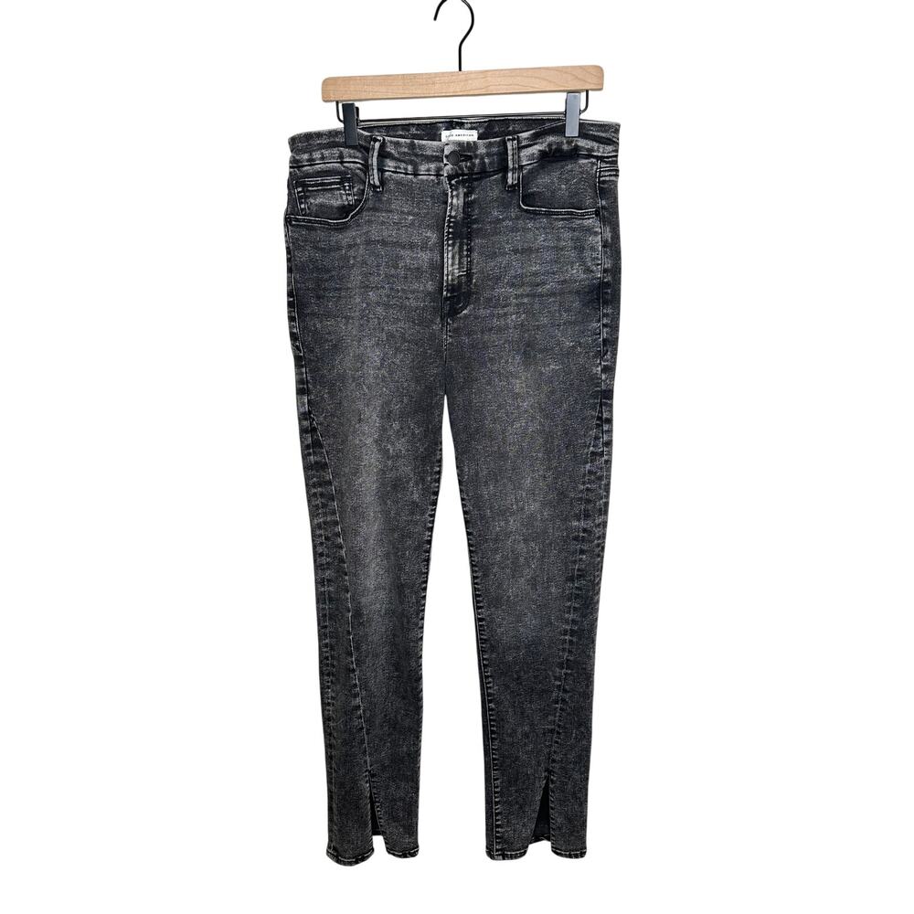 Good American Good Classic Jeans Womens 32 Black Acid Wash Split Hem High Rise